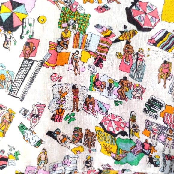 Nicole Miller Linen Summer Top Camp Shirt Button Down Colorful Beach Pattern XL - Picture 14 of 16